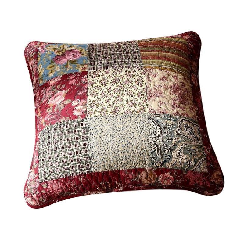 Load image into Gallery viewer, Cotton Patchwork Beige Burgundy Paisley Floral Fairy Tale Tea Party Cushion Covers / Euro Sham Shop Tache Home Fashion
