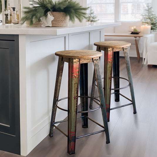 Recycled Metal Bar Stool with Wooden Top Whats trending KAL