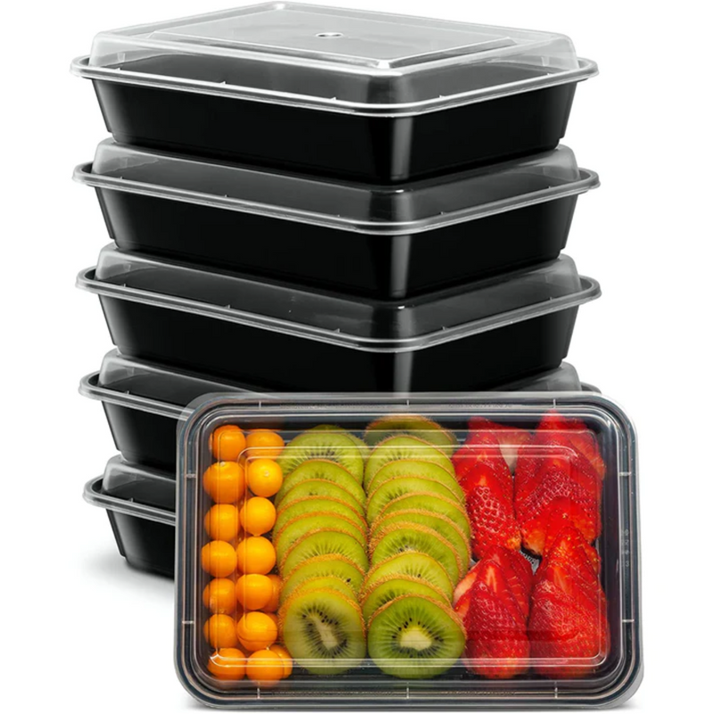 Load image into Gallery viewer, 16oz. Disposable Black Rectangular Meal Prep/ Bento Box Containers with Lids Food Storage &amp; Serving VeZee
