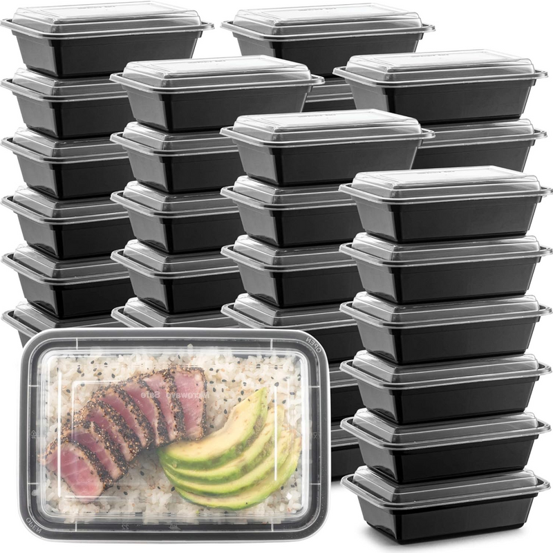 Load image into Gallery viewer, *BULK* 38oz. Black Rectangular Meal Prep / Bento Box Containers with Lids Food Storage &amp; Serving VeZee
