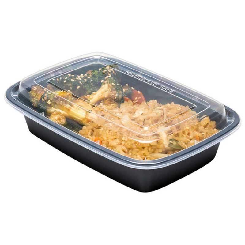 Load image into Gallery viewer, 28oz. Disposable Black Rectangular Meal Prep/ Bento Box Containers with Lids Food Storage &amp; Serving VeZee
