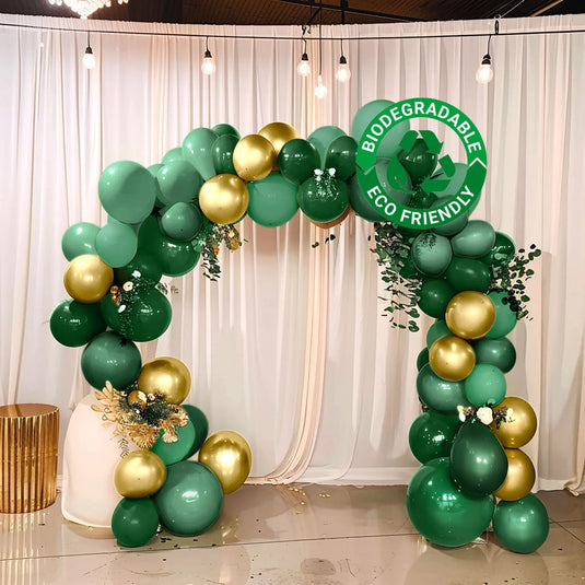 Set of 120 Gold Green Biodegradable Balloon Arch Kit, Extra Strong Eco-friendly Latex Party Balloon Garland Decorations HIER_9140