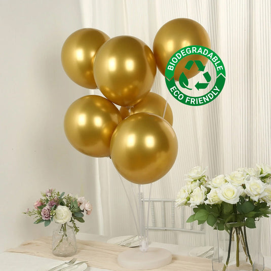 50 Pack Chrome Gold Biodegradable Latex Balloons 12", Thick Eco Friendly Metallic Party Balloons Decorations HIER_9110