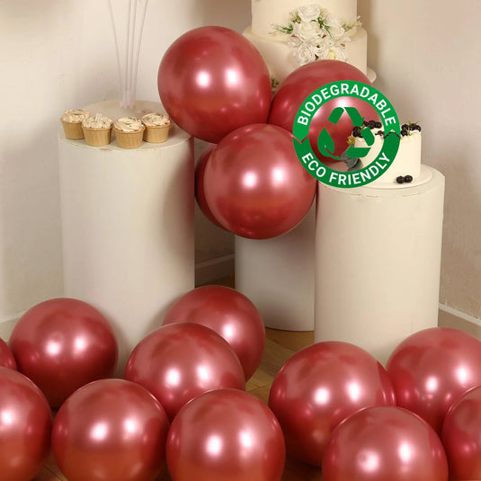 50 Pack Chrome Pink Biodegradable Latex Balloons 12", Thick Eco Friendly Metallic Party Balloons Decorations HIER_9110