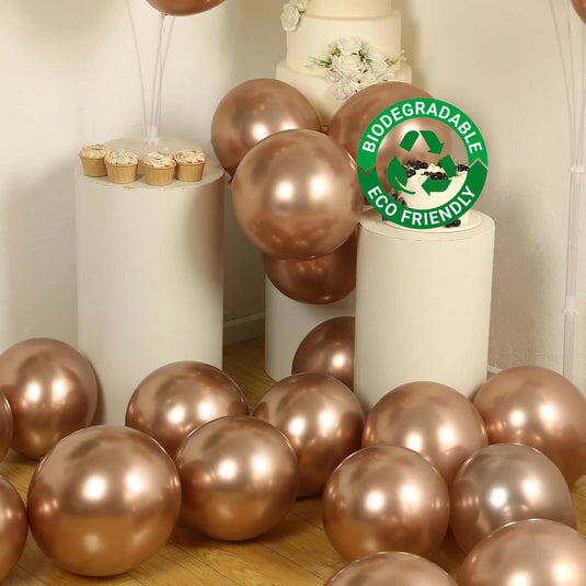 50 Pack Chrome Rose Gold Biodegradable Latex Balloons 12", Thick Eco Friendly Metallic Party Balloons Decorations HIER_9110