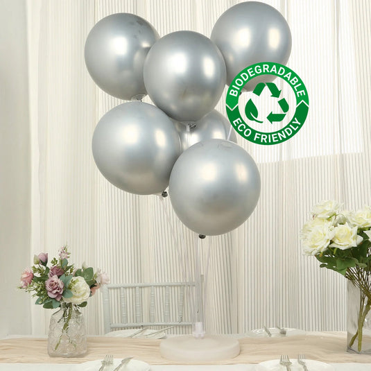 50 Pack Chrome Silver Biodegradable Latex Balloons 12