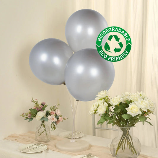 10 Pack Chrome Silver Biodegradable Latex Balloons 18", Thick Eco Friendly Metallic Party Balloons Decorations HIER_9110