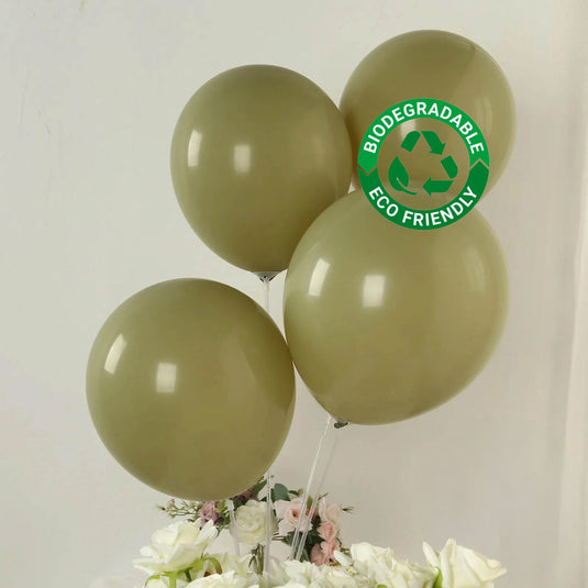 50 Pack Matte Pastel Olive Green Biodegradable Balloons 12", Round Eco-friendly Thick Latex Party Balloons Decorations HIER_9110