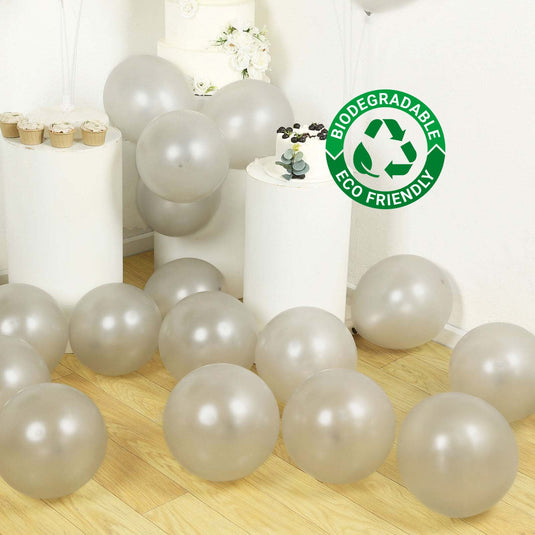 50 Pack Silver Biodegradable Balloons, 12" Thickened Extra Strong Eco-friendly Latex Helium Party Balloons Decorations HIER_9110