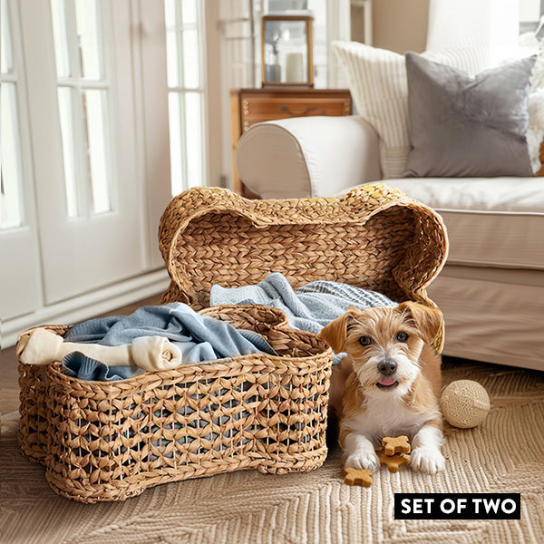 Dog Bone Woven Hyacinth Baskets, Set of 2 Whats trending SAF