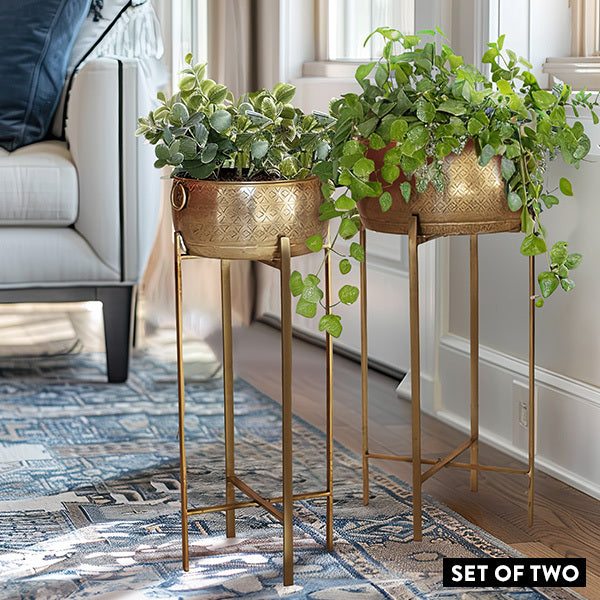 Brass Finish Planters With Stands, Set of 2 Whats trending KAL