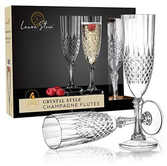 Simcha Collection Crystal Effect Elegant Plastic Champagne Flutes 5oz Cups Blue Sky