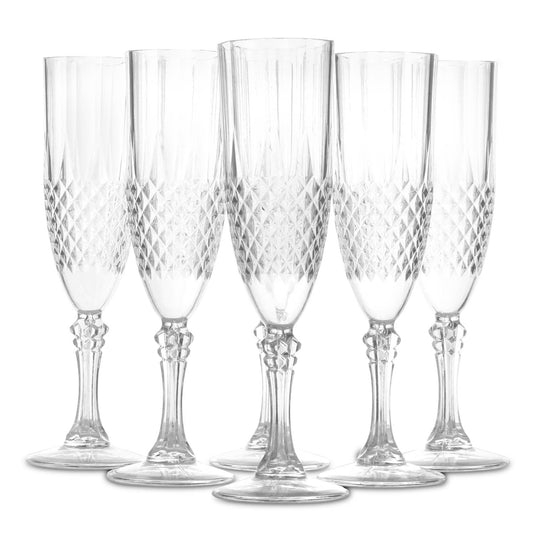 Simcha Collection Crystal Effect Elegant Plastic Champagne Flutes 5oz Cups Blue Sky