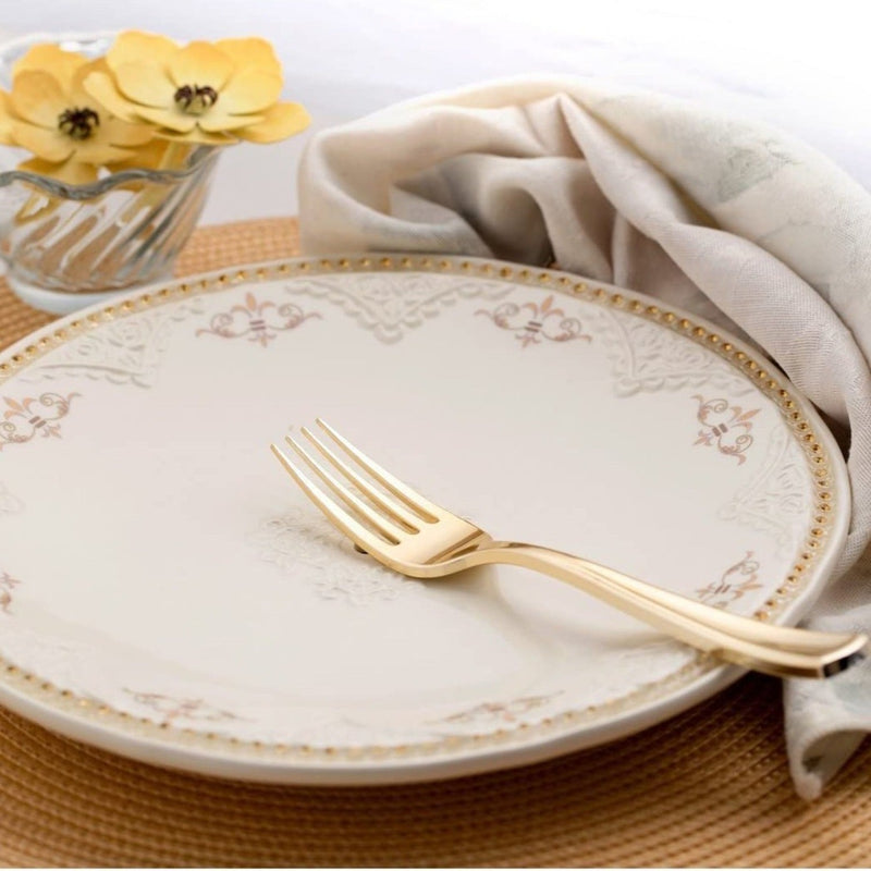 Load image into Gallery viewer, Dynasty Collection Plastic Gold Forks Tablesettings Blue Sky
