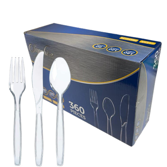 Disposable Cutlery 360 Pcs Spoons Forks Knives Plastic Party Cutlery - Clear Cutlery VeZee