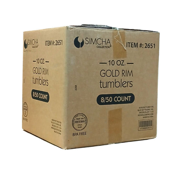 *WHOLESALE* Plastic Disposable Cups Gold Rim Tumblers 10 oz Jumbo Pack: 400CT Tumblers Blue Sky