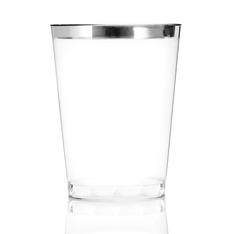 Load image into Gallery viewer, BULK Plastic Disposable Cups Silver Rim Tumblers 10 oz Jumbo Pack Tumblers Blue Sky
