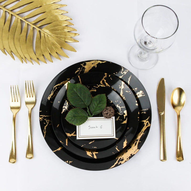 Load image into Gallery viewer, Gold Stroke Black Dinner Plates 10″ Elegant Plates Blue Sky
