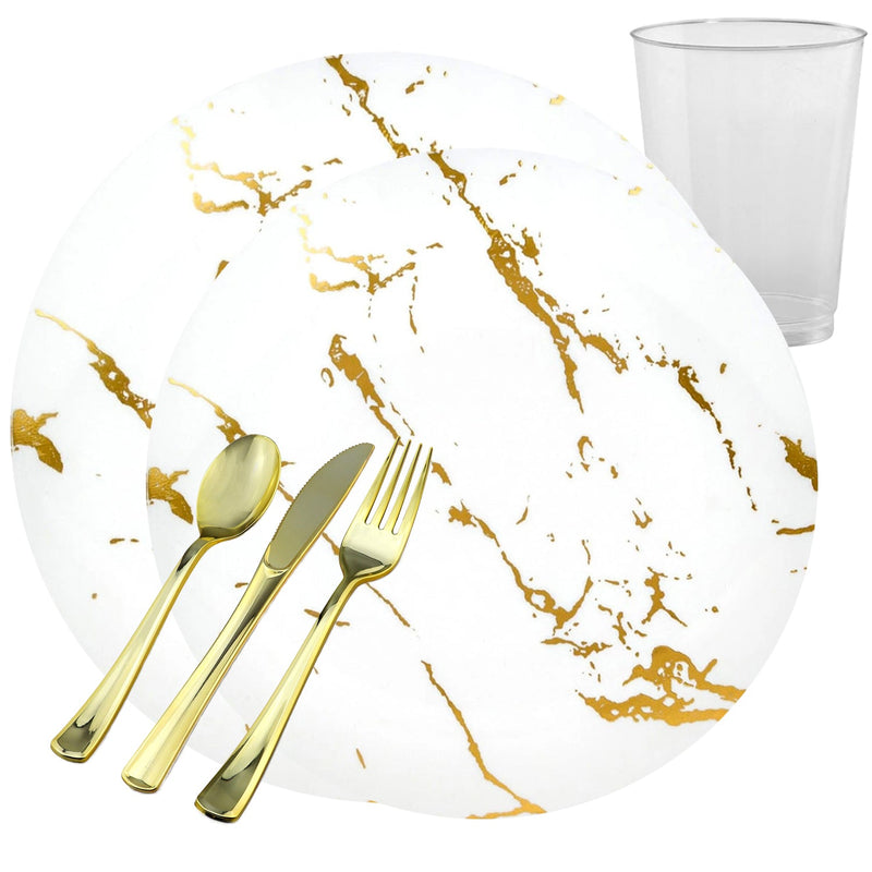 Load image into Gallery viewer, Gold Stroke White Dinner Plates Tableware Package Disposable Plates Decorline
