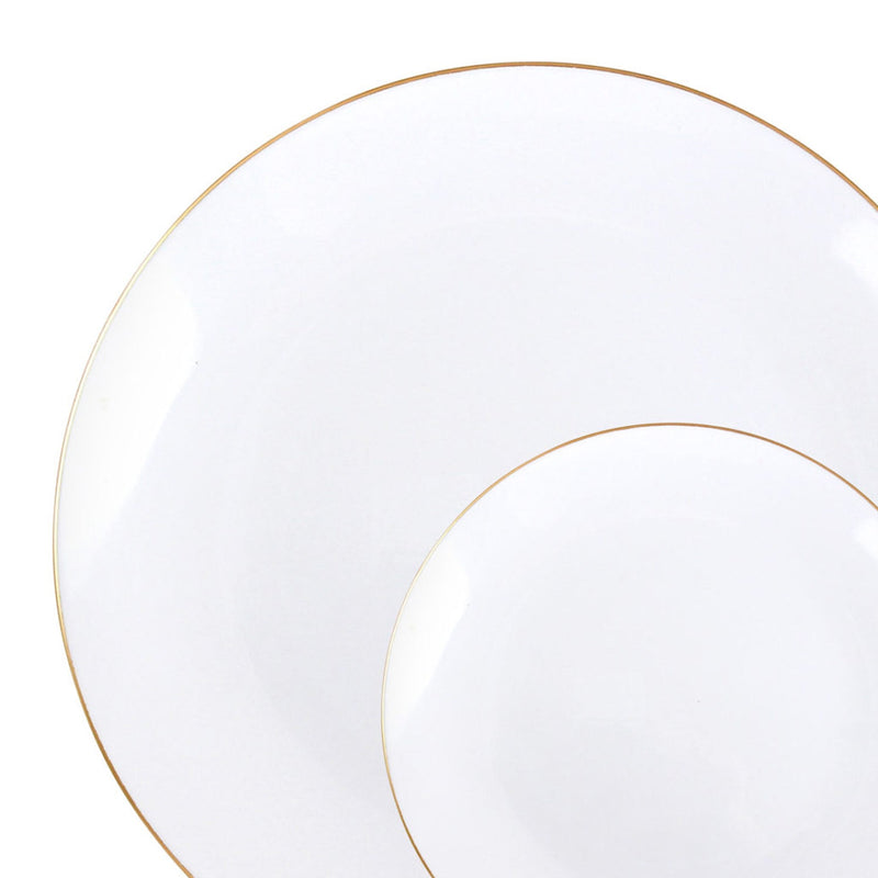 Load image into Gallery viewer, Organic White Gold Rim Dinner Plates 10.5&quot; Bowls Blue Sky
