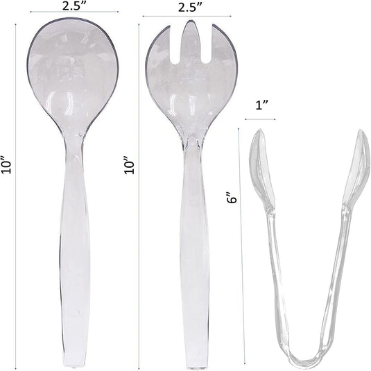 Plastic Serving Utensils, Heavy Duty Clear Disposable Utensils, 3 Each in One Set, 18 Pieces Serverware Vezee