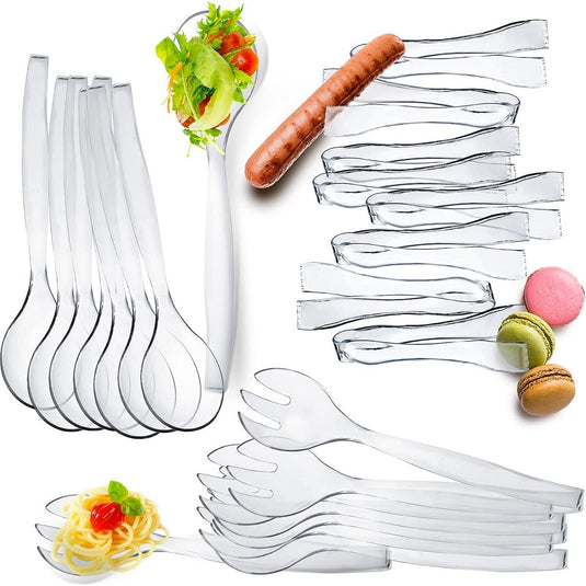 Plastic Serving Utensils, Heavy Duty Clear Disposable Utensils, 3 Each total 6pieces Serverware Vezee