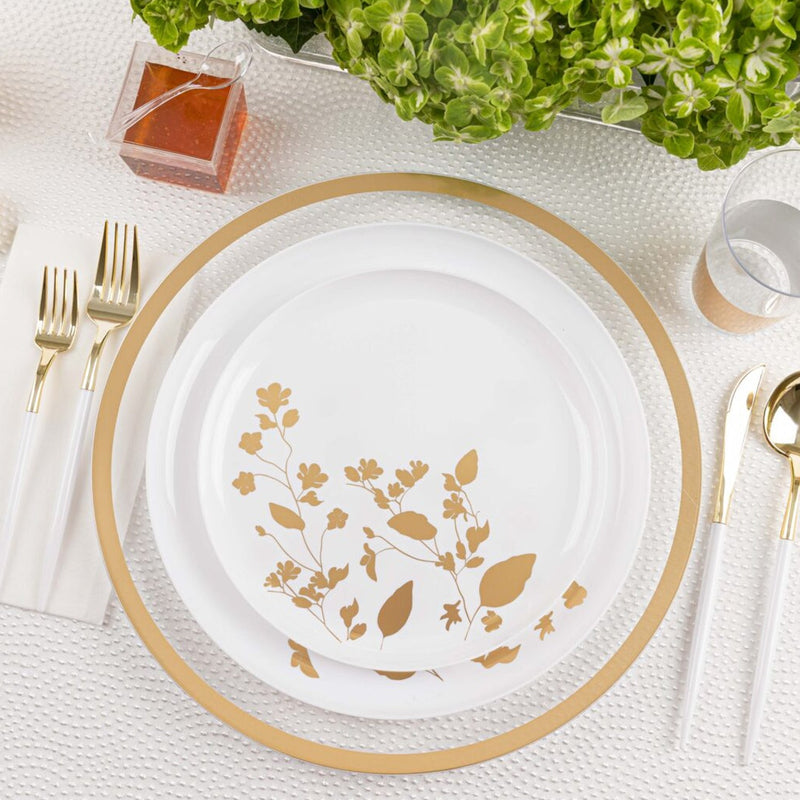 Load image into Gallery viewer, Garden Collection White and Gold Round Dinner Tableware Package Set Disposable Plates Decorline
