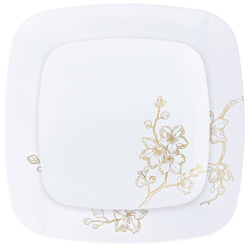 Load image into Gallery viewer, Gold Buds Collection White and Gold Square Round Dinner Plates 10&quot; Tablesettings Blue Sky
