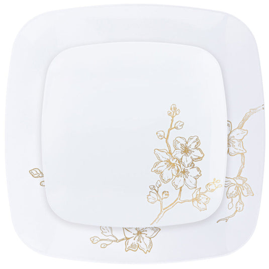 Gold Buds Collection White and Gold Square Round Dinner Plates 10" Tablesettings Blue Sky