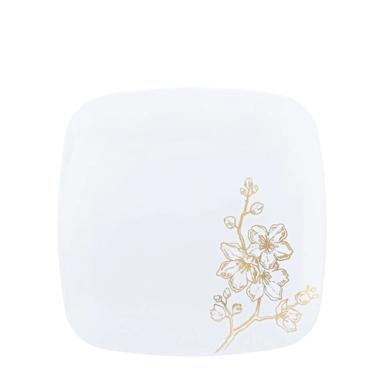 Load image into Gallery viewer, Gold Buds Collection White and Gold Square Dinner Plates 7.5&quot; Tablesettings Blue Sky
