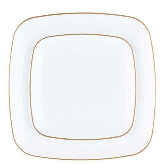 Organic Collection White and Gold Rim Square Dinner Plates 10" Tablesettings Blue Sky