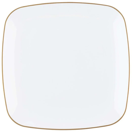 Organic Collection White and Gold Rim Square Dinner Plates 10" Tablesettings Blue Sky