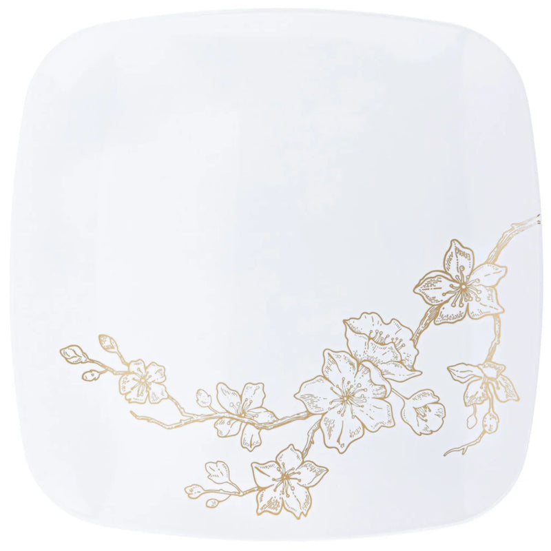 Load image into Gallery viewer, Gold Buds Collection White and Gold Square Round Dinner Plates 10&quot; Tablesettings Blue Sky
