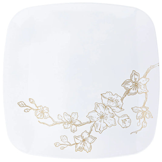 Gold Buds Collection White and Gold Square Round Dinner Plates 10