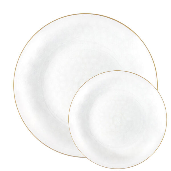 Load image into Gallery viewer, Organic Hammered White Transparent Gold Rim 7″ Plates Tablesettings Blue Sky
