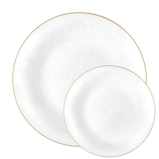 Organic Hammered White Transparent Gold Rim 10″ Plates Tablesettings Blue Sky