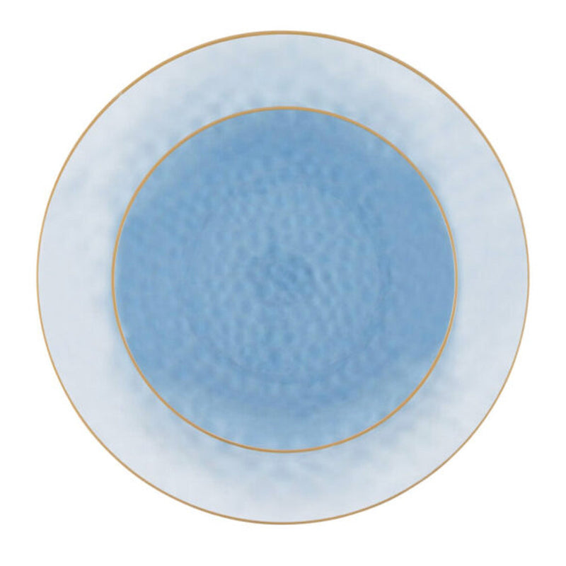 Load image into Gallery viewer, Organic Hammered Blue Gold Rim 7″ Plates Tablesettings Blue Sky
