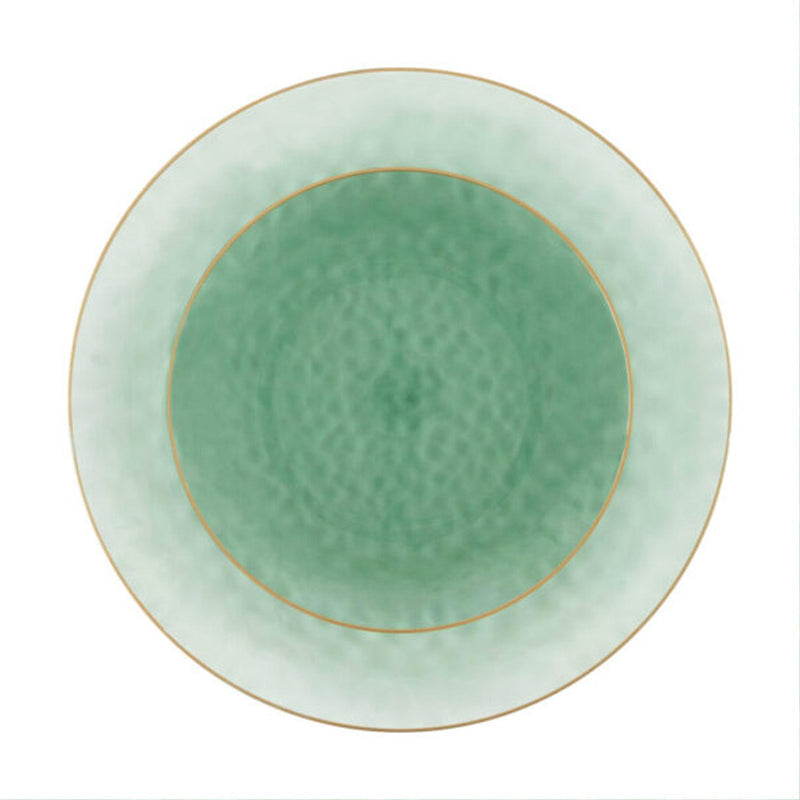 Load image into Gallery viewer, Organic Hammered Green Gold Rim 7″ Plates Tablesettings Blue Sky
