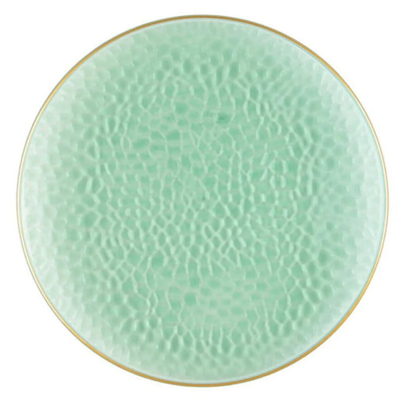 Load image into Gallery viewer, Organic Hammered Green Gold Rim 10″ Plates Tablesettings Blue Sky
