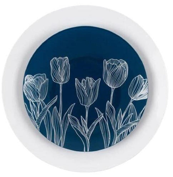 Combo set 10.25in. & 7.5in. Navy & White Tulip Round Plastic Dinnerware Set Elegant Plates Blue Sky