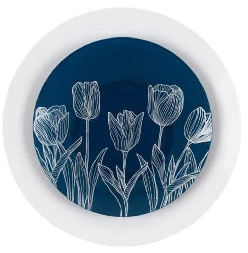 Load image into Gallery viewer, Combo set 10.25in. &amp; 7.5in. Navy &amp; White Tulip Round Plastic Dinnerware Set Elegant Plates Blue Sky
