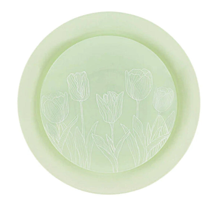 Combo set 10.25in. & 7.5in. Mint Green Tulip Round Plastic Dinnerware Set Elegant Plates Blue Sky