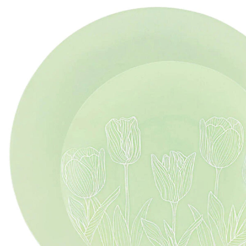 Load image into Gallery viewer, Combo set 10.25in. &amp; 7.5in. Mint Green Tulip Round Plastic Dinnerware Set Elegant Plates Blue Sky
