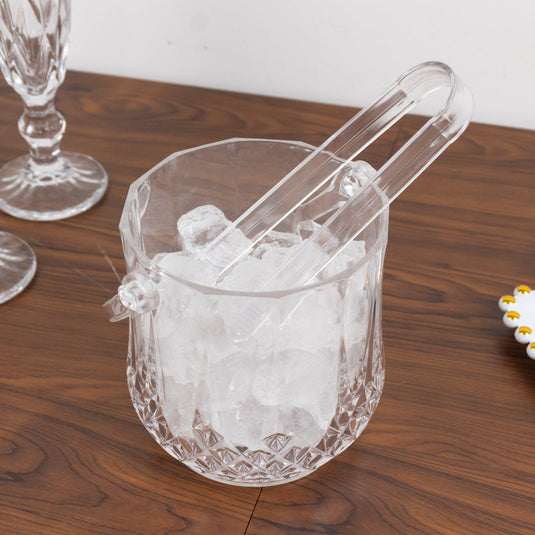 3-Pack Clear Plastic Small Ice Buckets with Handle & Tongs in Crystal-Cut Design  5"x5" Shatterproof Compact Bar Ice Holder & Drink Cooler for Whiskey, Cocktails & Parties Disposables HIER_4300