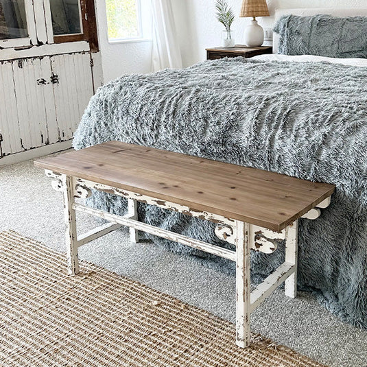 Distressed White Finish Wooden Bench General ABH