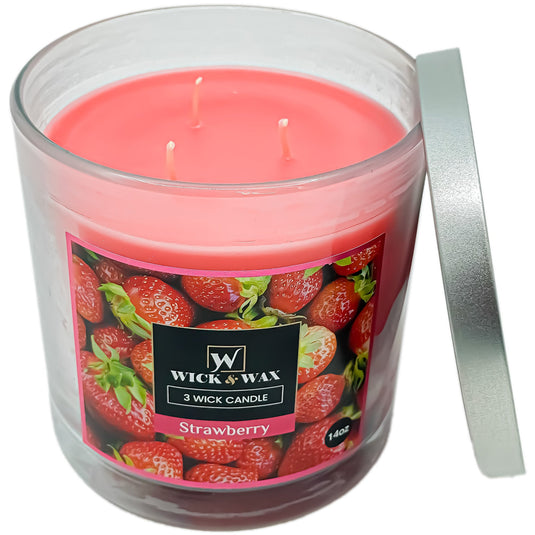 Strawberry Scented Jar Candle (3-wick) - 14oz. WICK & WAX