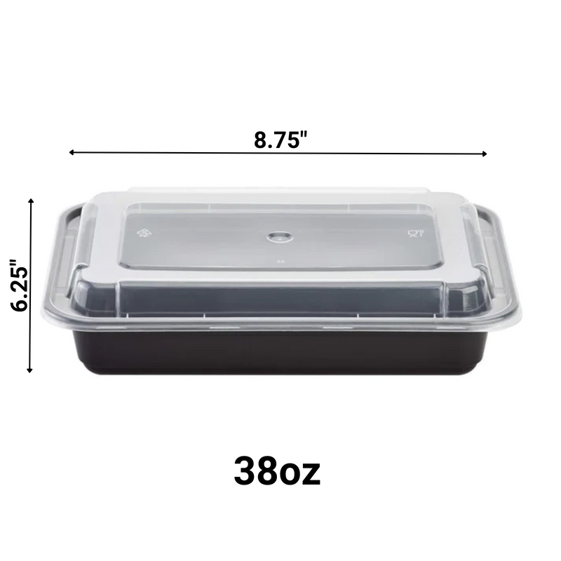 Load image into Gallery viewer, 38oz. Disposable Black Rectangular Meal Prep/ Bento Box Containers with Lids Food Storage &amp; Serving VeZee
