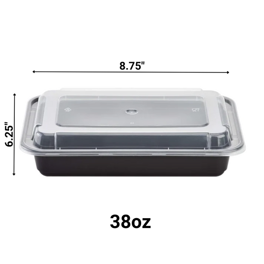 38oz. Disposable Black Rectangular Meal Prep/ Bento Box Containers with Lids Food Storage & Serving VeZee