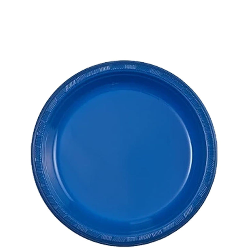 Load image into Gallery viewer, Blue Plastic Plate 7&quot; Disposable Plates Party Dimensions
