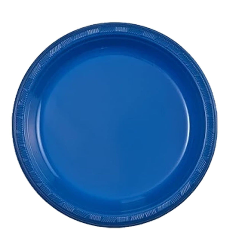 Load image into Gallery viewer, Blue Plastic Plate 9&quot; Disposable Plates Party Dimensions
